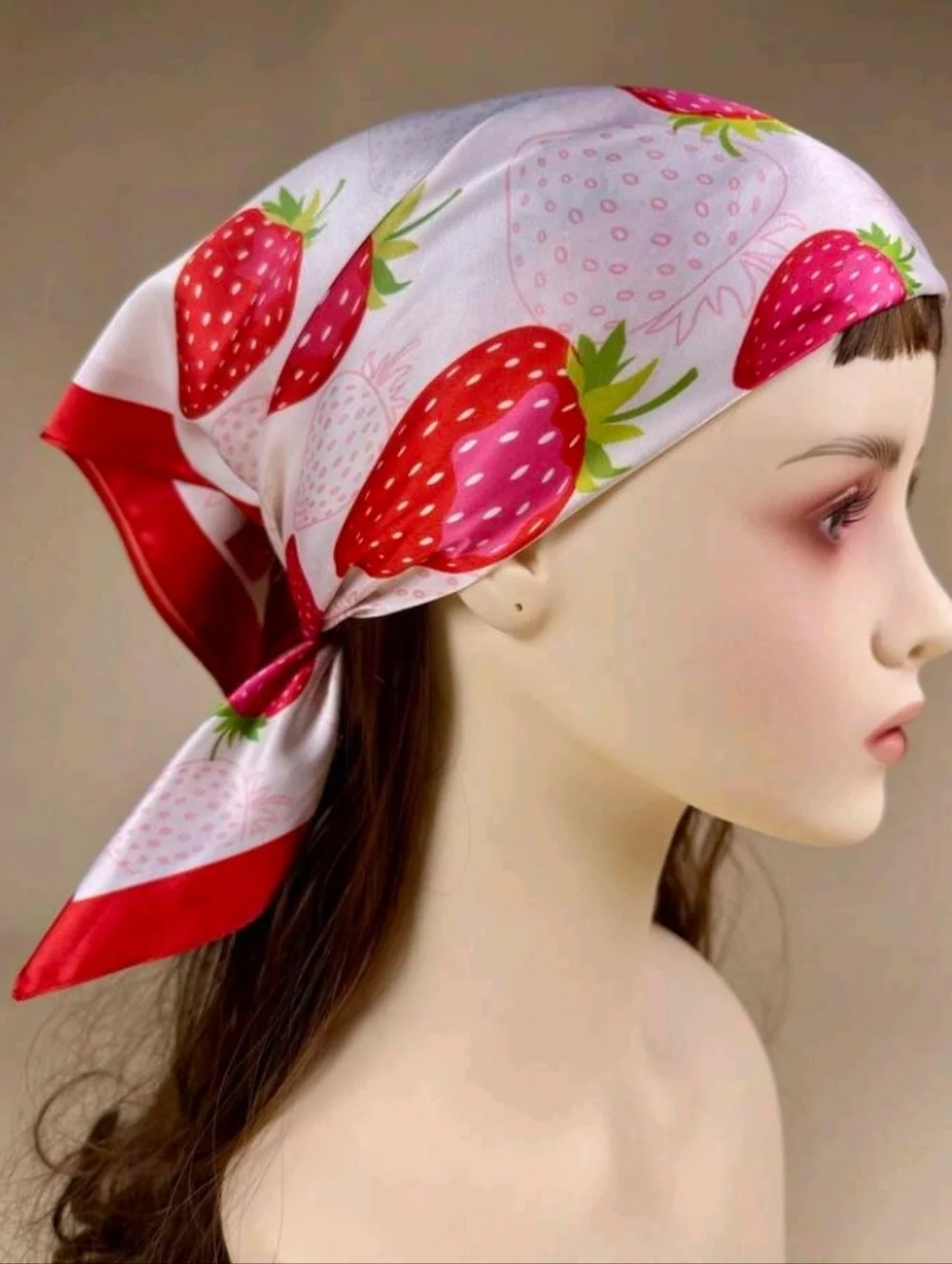 Strawberry Print Satin Scarf Red & White Summer Beach Festival